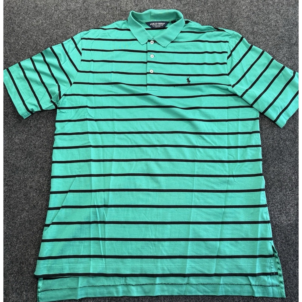 Polo Golf Ralph Lauren Polo Shirt Mens L Green Stripe Pima Cotton Silk - Picture 2 of 7